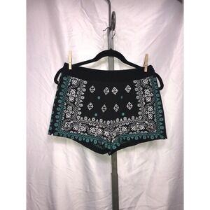 THML Bandana Print Shorts Black Teal White Elastic Waist Casual Size S